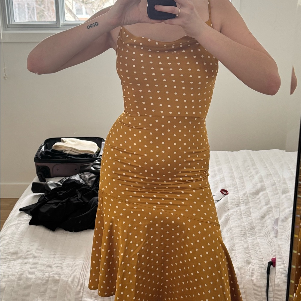 Polka Dot Midi Dress in Mustard